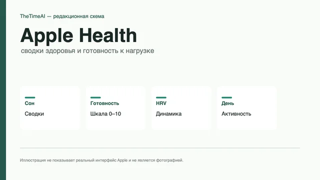 Схема Apple Health со сводками по сну, готовности, HRV и дневной активности