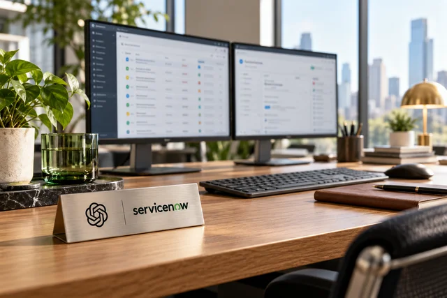 Концептуальная иллюстрация совместной работы OpenAI и ServiceNow с корпоративными процессами
